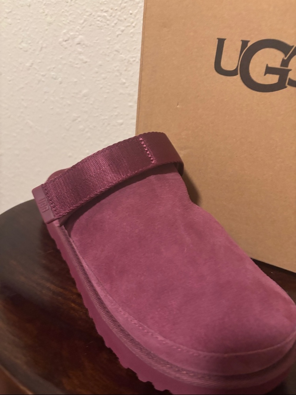 UGG Plum Suede Platform Clog with Strap - Picture 5 of 8